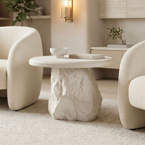 Τραπέζι σαλονιού Zinol  mdf-polyresin λευκό Φ60x41εκ